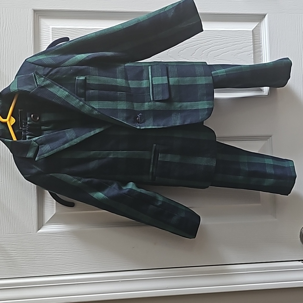 Boys Green & Blue Check Suit